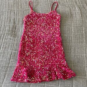 Girls Hot Pink Sequin Party Dress - Brand Unspecified